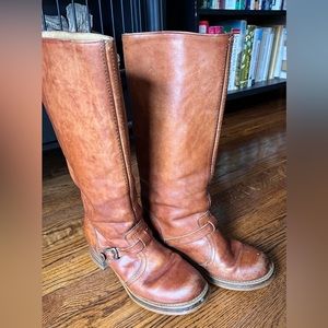 Vintage Tall Leather Stacked Heel Boots - image 1